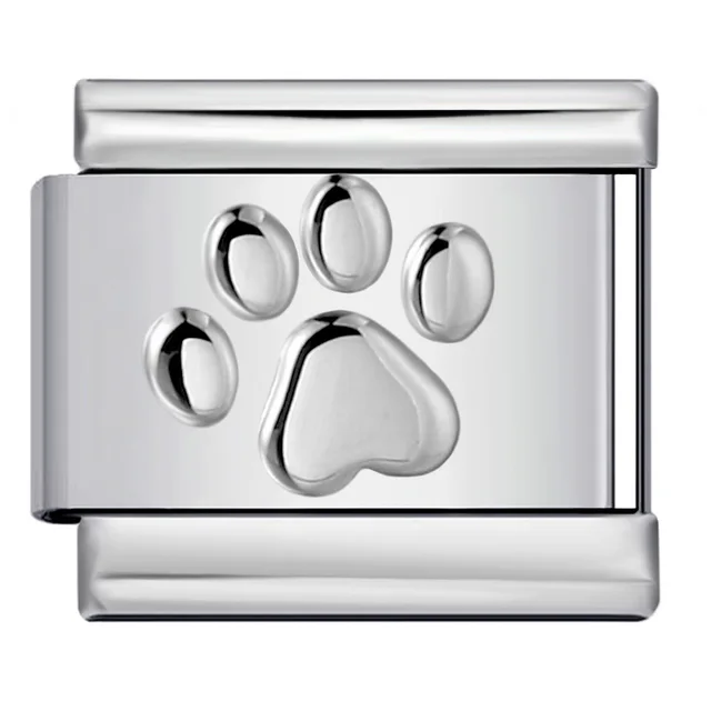 Titanium Steel Convex Silver Stamped Pattern DIY Italian Modular Bracelet Pawprint Y381 - Shop at LoveMi