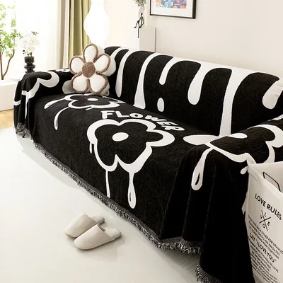Chenille Anti cat Scratch Luxury Feel Cover, All season Universal Sofa Blanket Sofa Cover Black - Shop at LoveMi