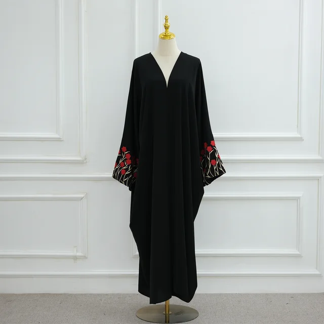 Dubai Middle East Turkey Dubai Flower Embroidered Elegant Cardigan Wine Red - Shop at LoveMi