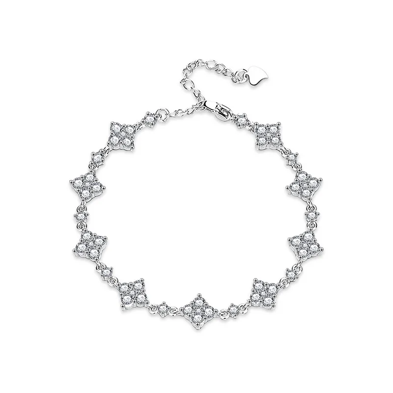 S925 Sterling Silver Moissanite Four-leaf Clover Bracelet For Women - Yellow Gold
