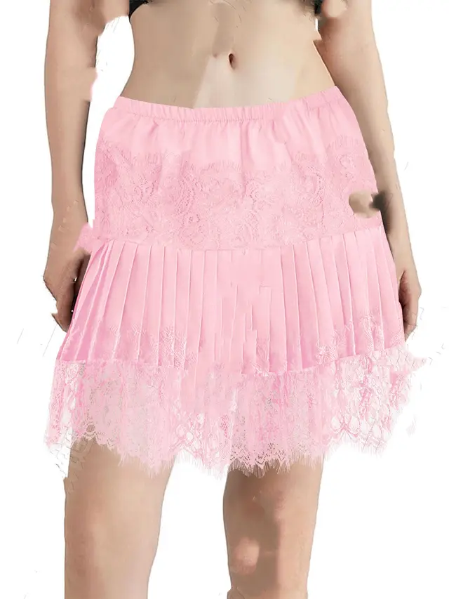 Y2K Ballet style Basic Hem Lace Patchwork Low waist Skirt Pink - Shop at LoveMi