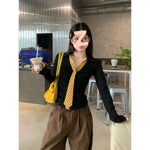 Korean Slim fit Slimming Long Sleeve T shirt Women Black - Shop at LoveMi