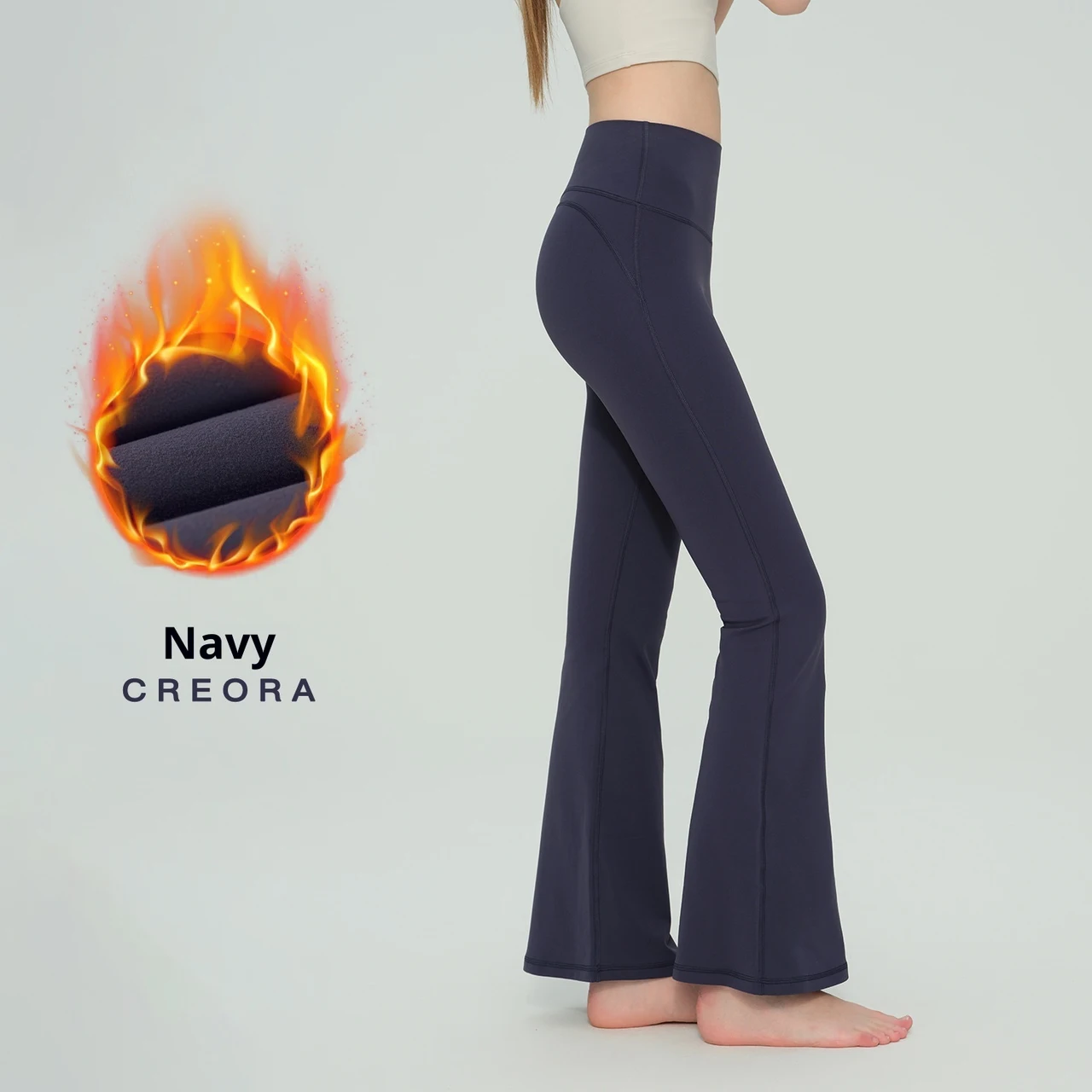 Autumn And Winter Thickened Fleece High-waisted Butt-lifting Slim Flare Pants For Women - Navy Blue