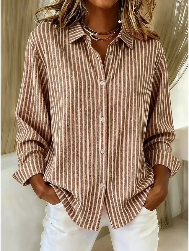 Willowbrook Plaid Long Sleeve Work Blouse Light Brown - Shop at LoveMi