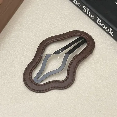 Female Leather Hollow Cloud Bangs Hair Clip Deep Coffee - Shop at LoveMi