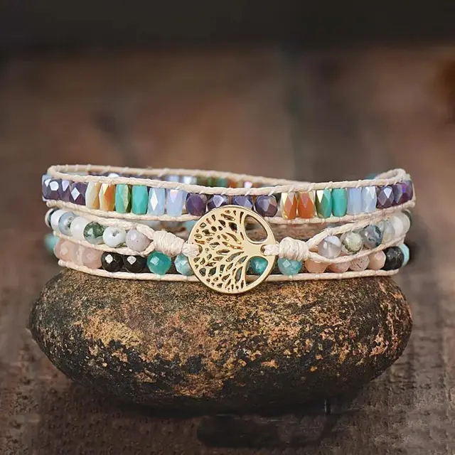 Natural Stone Hand woven Multi layer Tree Of Life Accessories Couple Bracelet White - Shop at LoveMi