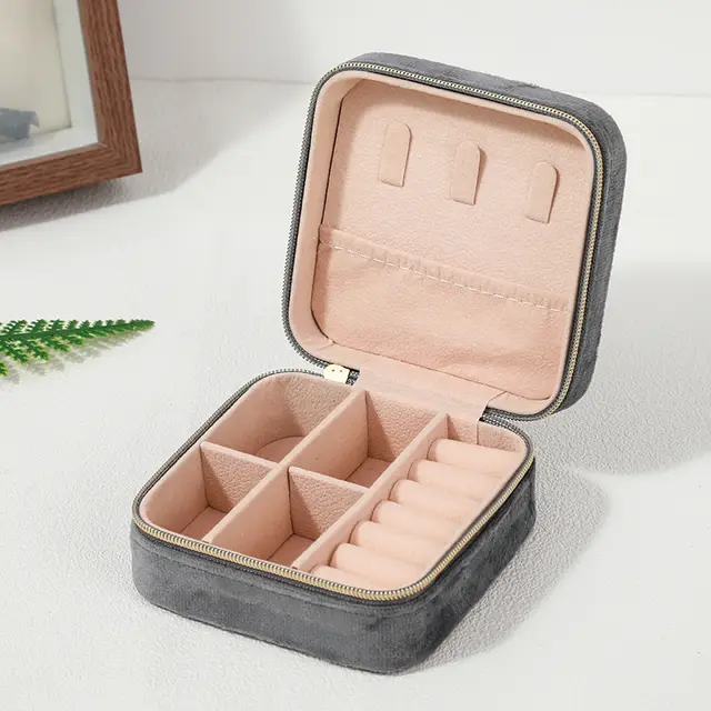 Portable Velvet Jewelry Storage Box Jewelry Box Gray - Shop at LoveMi