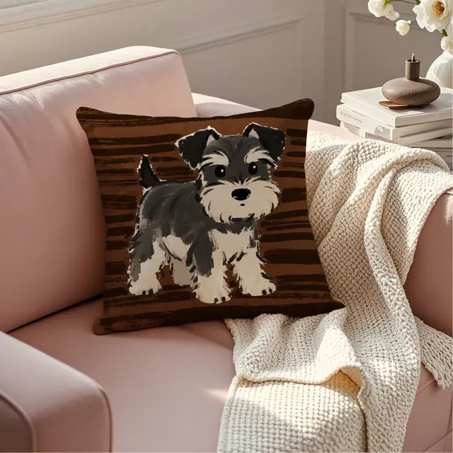 Schnauzer Pillow Cute Cartoon Dog Pillowcase Pinstripe - Shop at LoveMi