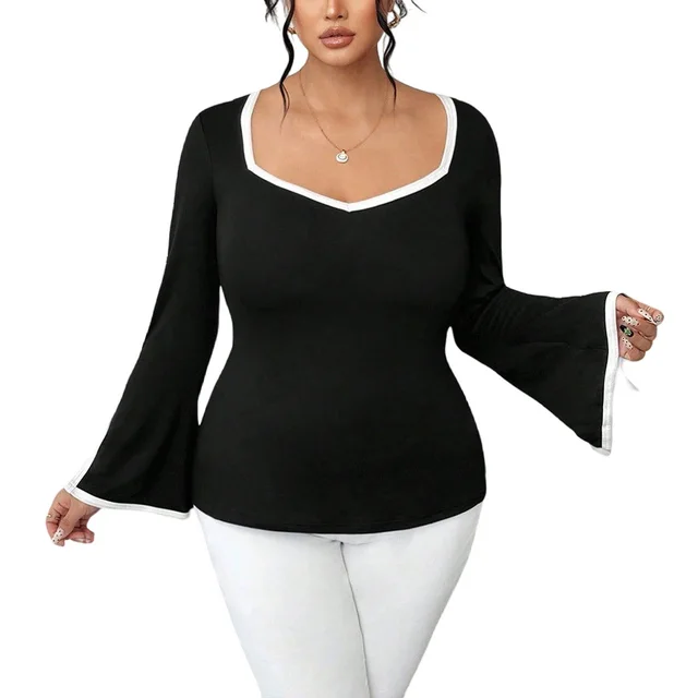 Black Socialite Style Square neck Flared Sleeve Slimming Top Black - Shop at LoveMi