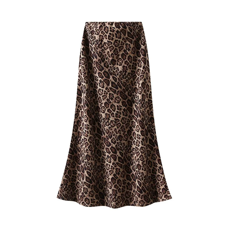Suede Leopard Print Midi Skirt High Waist Apricot - Shop at LoveMi