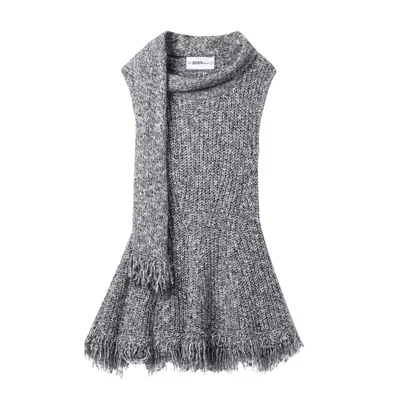 Winter New Temperament Fashion Scarf Collar Sleeveless Gray Knitted Dress Gray - Shop at LoveMi