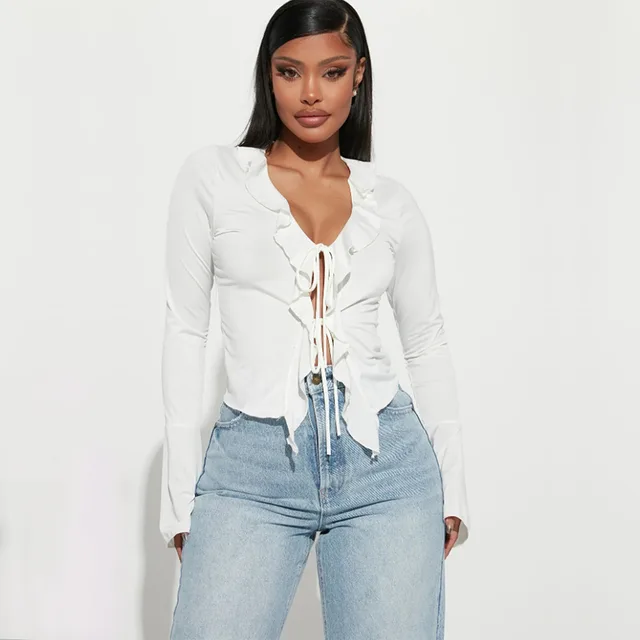 Sexy Strappy Crochet Short Design Women's T shirt White - Shop at LoveMi