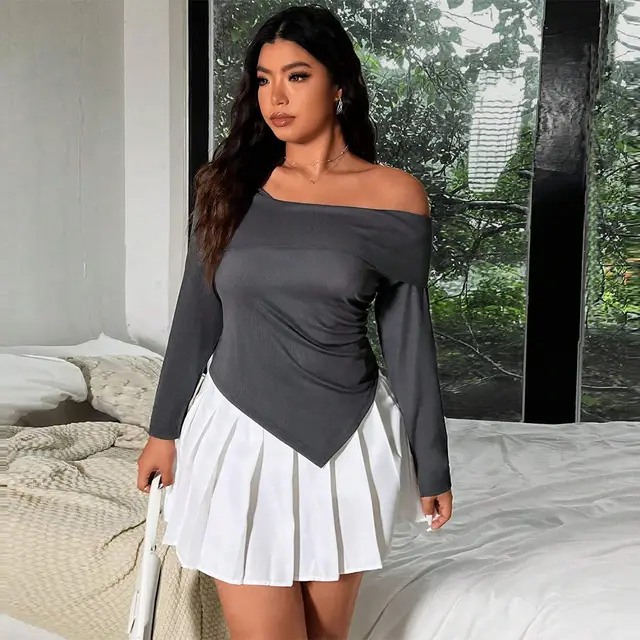 Elegant And Tempting Off Shoulder Sexy Design Cropped Top Gray - Shop at LoveMi