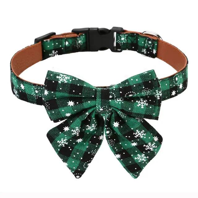 Dog Accessories Bow Tie Dog Collar Christmas Pet Collar Pu Hem Green - Shop at LoveMi