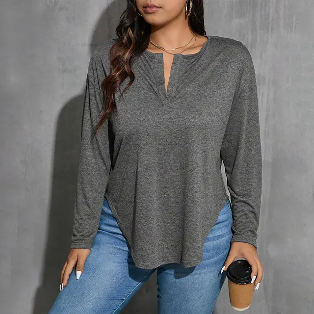 Simple Autumn And Winter Gray Versatile Loose Slimming Base Top Gray - Shop at LoveMi