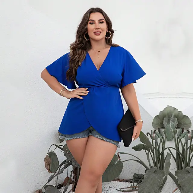 Versatile Simple Casual Short Sleeve Women's Shirt Blue - Shop at LoveMi