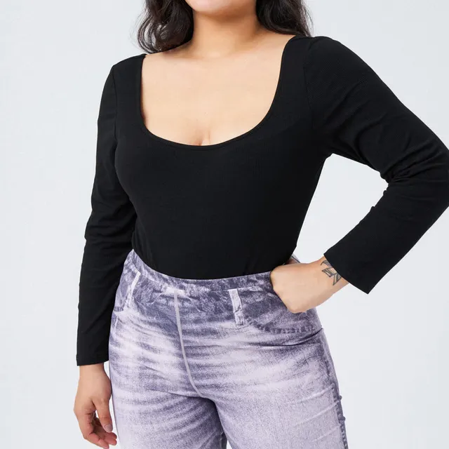 Women's Square Neck Knitted Long Sleeve Versatile Top Black - Shop at LoveMi