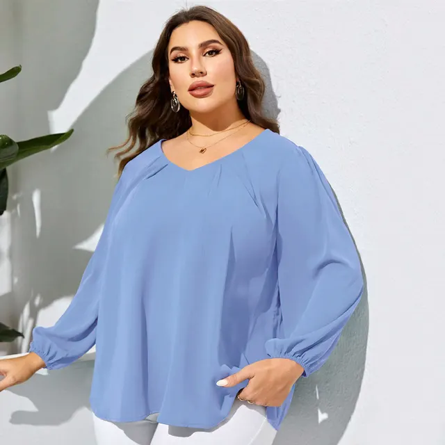 European And American Women's Loose Casual Shirt Sleeve Elegant Shirt Top Blue - Shop at LoveMi