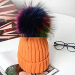 Autumn And Winter Pom-pom Wool Hat Raccoon - Orange Colored Fur Ball