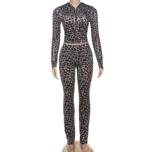 Leopard Print Sporty Slim fit Pants Two piece Set Brown - Shop at LoveMi