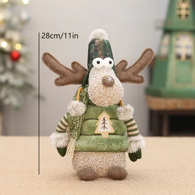 Green Fabric Long nosed Reindeer Plush Christmas Scene Decoration Ornament Yh259901B Top Hat - Shop at LoveMi