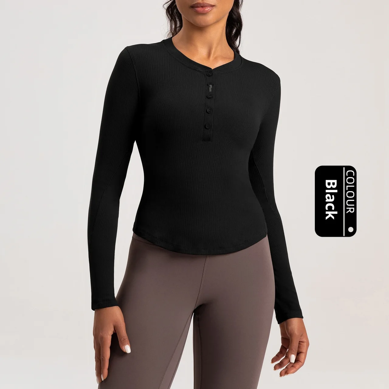 Sports Yoga Wear Running Fitness Long Sleeve Top - Black