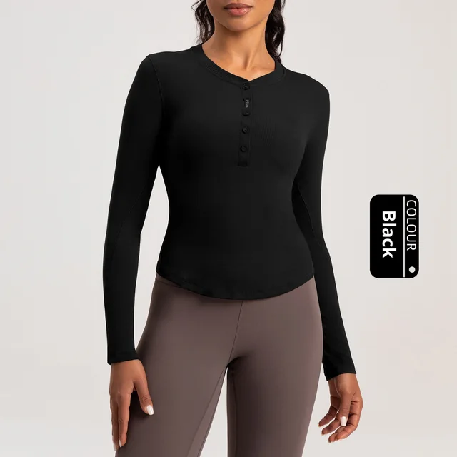Sports Yoga Wear Running Fitness Long Sleeve Top Black - Shop at LoveMi