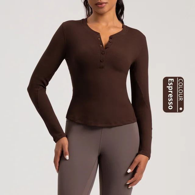 Sports Yoga Wear Running Fitness Long Sleeve Top Distilled Coffee - Shop at LoveMi