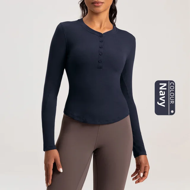 Sports Yoga Wear Running Fitness Long Sleeve Top Navy Blue - Shop at LoveMi