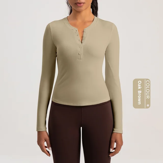 Sports Yoga Wear Running Fitness Long Sleeve Top Oak Brown - Shop at LoveMi
