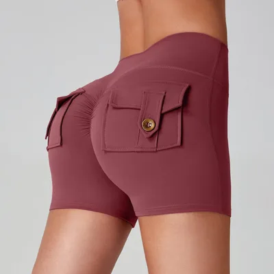 Sports Fitness Workwear Pocket Training Peach Quick dry Butt lifting Yoga Pants Smoke Powder M - Shop at LoveMi