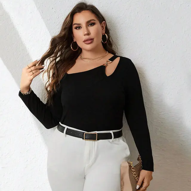 Women's Slim Fit Sexy Hollow out Long Sleeve Simple Top Black - Shop at LoveMi