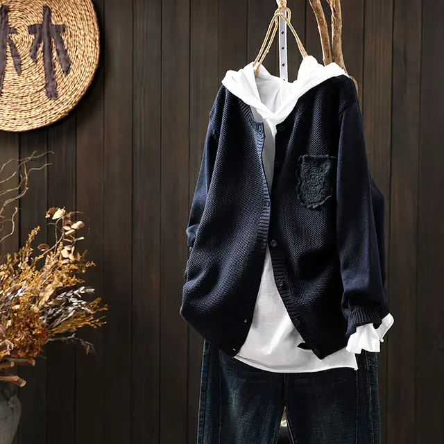 Autumn Casual Single breasted Outerwear Top Navy Blue - Shop at LoveMi
