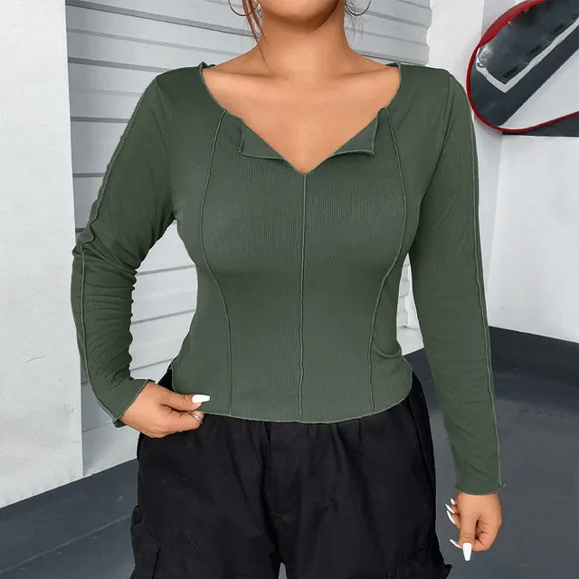 Women's Slim fit Short Design Long sleeve Inner Top Army Green - Shop at LoveMi