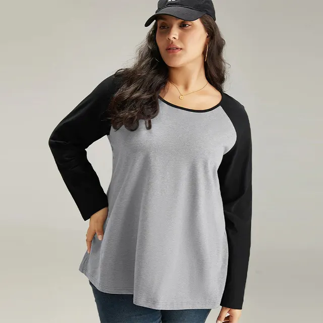 Women's Loose Patchwork Design Niche Casual Long Sleeve Top Gray - Shop at LoveMi