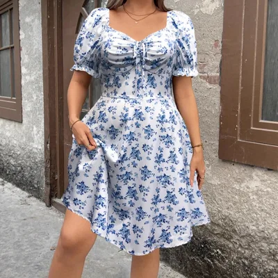 Women's Printed Short sleeve Knee length Dress White - Shop at LoveMi