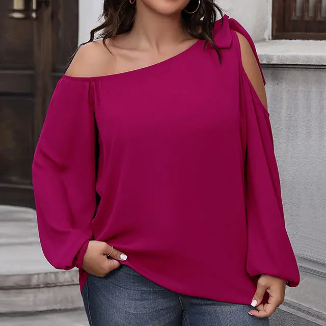 Women's Elegant Bow Loose Slim fit Shirt With Unique Design Long Sleeve Top Rose Red - Shop at LoveMi