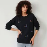Navy Blue Embroidered Dog