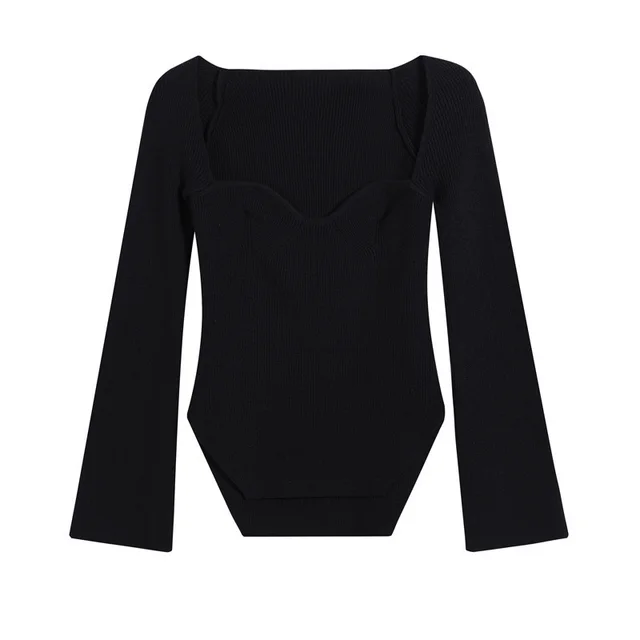 Stretchy Off shoulder Base Layer Knit Sweater Women's Top Black - Shop at LoveMi