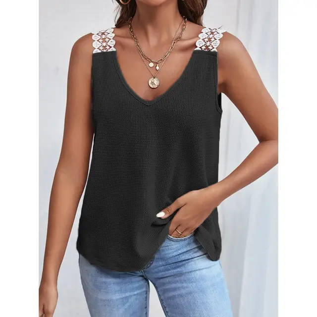 Women's Waffle Stitch Vest T shirt Top Black - Shop at LoveMi