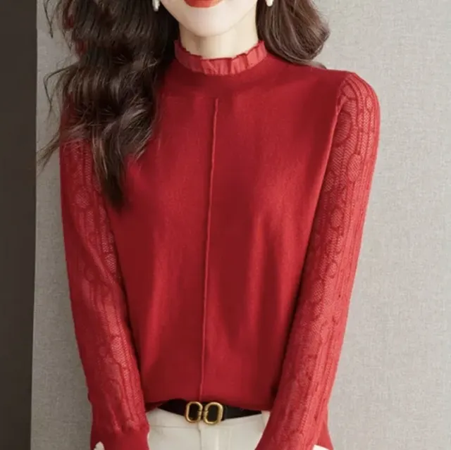 Stylish And Unique Women's Fungus Collar Knitted Sweater Red - Shop at LoveMi
