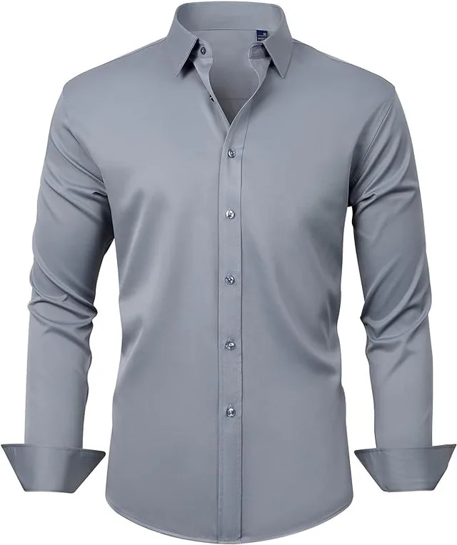 Men's Slim fit Long sleeve Solid Color Simple Business Casual Shirt Gray - Shop at LoveMi