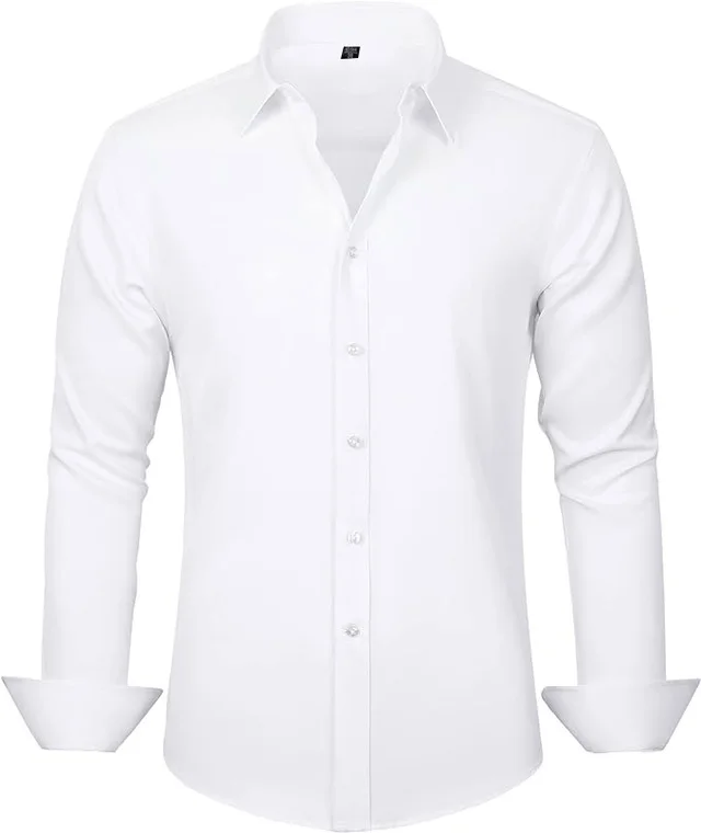 Men's Slim fit Long sleeve Solid Color Simple Business Casual Shirt White - Shop at LoveMi