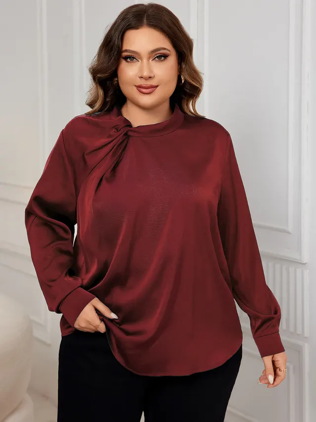Versatile Slim Fit Loose Long Sleeve Shirt Women's Plus Size Apricot - Shop at LoveMi