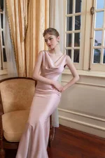 European And American New High-end Satin Long Dress - Pink