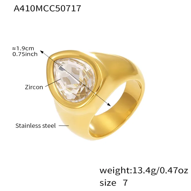 Fashion Diamond encrusted Stainless Steel 18K Gold plated Teardrop shaped Faceted Zircon Ring A410 Gold - Shop at LoveMi