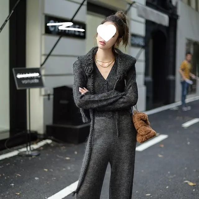 Autumn And Winter High end Lazy Mohair Cardigan Dark Gray - Shop at LoveMi