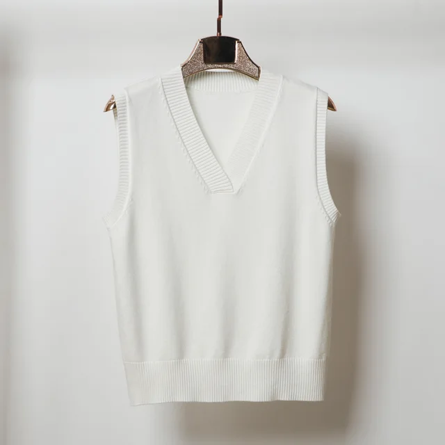 V neck Sleeveless Sweater Vest Women's Black Top Outerwear Thin Knitwear White - Shop at LoveMi
