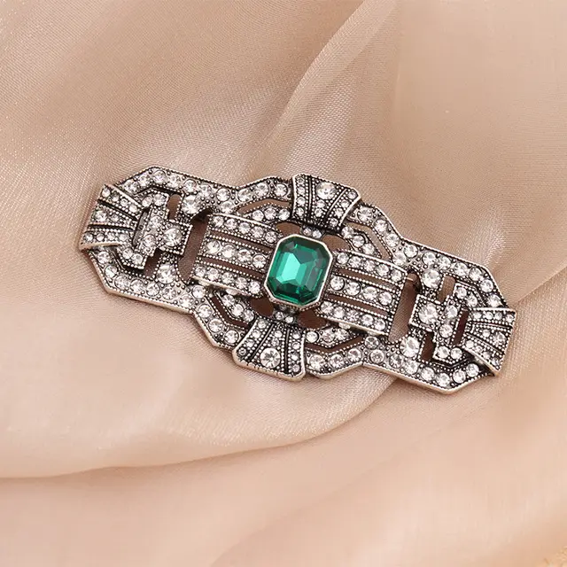Vintage Silver Diamond Brooch Silver Bright Diamond Classical Jewelry Green Diamond Brooch - Shop at LoveMi