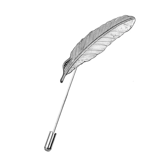 Men's Feather Brooch Academic Style Boutonniere Suit Leaf Silver - Shop at LoveMi
